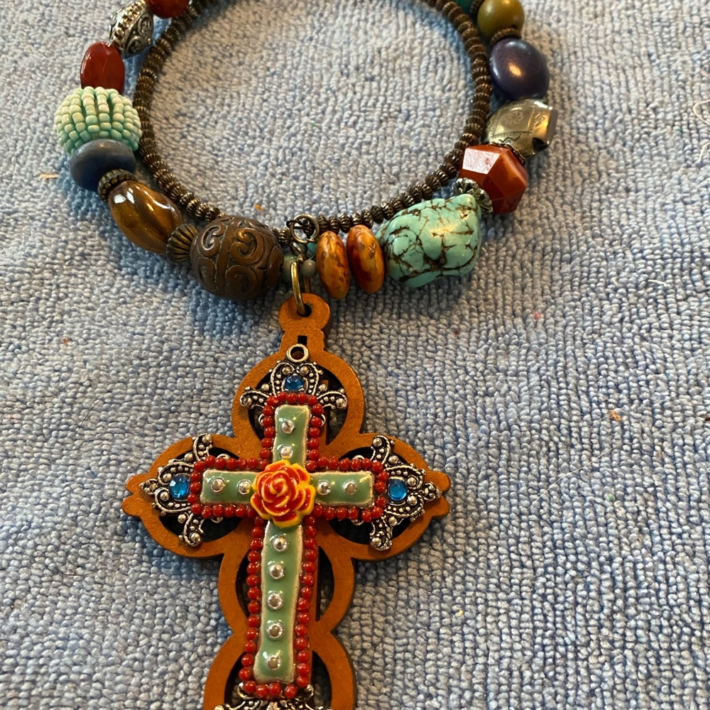 Source Unknown Multicolor Beaded Cross Necklace - image 1